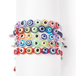 Ensemble de bracelets de perles tressées en résine mauvais œil 5 pièces 5 couleurs, bracelets réglables chanceux pour femmes, couleur mixte, diamètre intérieur: 2-1/8~2-3/4 pouce (5.35~7.1 cm), 1 pc / couleur
