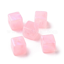 Perline acrilico opaco, Glitter perline, cubo, perla rosa, 13x13.5x13.5mm, Foro: 3 mm, 180pcs/500g