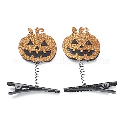 Halloween Spring Glitter Powder Felt Hair Accessories,  with Iron Allgator Hair Clips Findings, for Girl Jewelry, Fun Gifts Party Supplies, Jack-O-Lantern, Gold, 53x41x9.5mm