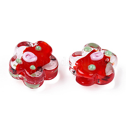 Handmade Bumpy Lampwork Beads, Plum Blossom, Red, 13.5~14.5x15x8~10mm, Hole: 1.5~1.8mm