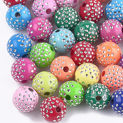 Plating Acrylic Beads, Metal Enlaced, Round, Mixed Color, 8mm, Hole: 2mm, about 1800pcs/500g
