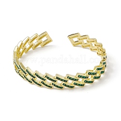 Zircone cubique évider losange bracelet manchette ouvert, bijoux en laiton de placage de rack pour les femmes, sans cadmium et sans plomb, verte, diamètre intérieur: 2-3/8 pouce (6.1 cm)