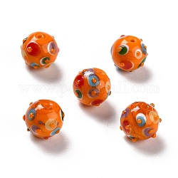 Perles vernissées manuelles, ronde, orange foncé, 11x13x12.5mm, Trou: 1.6mm