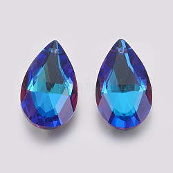K9 Glass Rhinestone Pendants, Imitation Austrian Crystal, Faceted, teardrop, Bermuda Blue, 27.5~28x16~16.5x8~8.5mm, Hole: 1.6mm