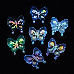 Placage uv lumineux perles acryliques irisées arc-en-ciel, brillent dans le noir, papillon, couleur mixte, 30x29x10.5mm, Trou: 2mm