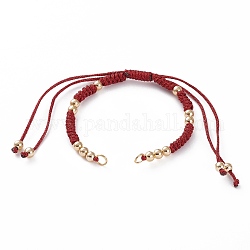 Adjustable Polyester Braided Cord Bracelet Making, with Metallic Cord, Brass Beads, 304 Stainless Steel Jump Rings, Red, 5-1/2~11-3/8 inch(14~29cm)