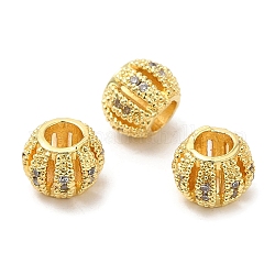 Rack Plating Brass Cubic Zirconia Beads, Cadmium Free & Lead Free, Long-Lasting Plated, Grooved Hollow Rondelle, Golden, 8x6mm, Hole: 3.5mm