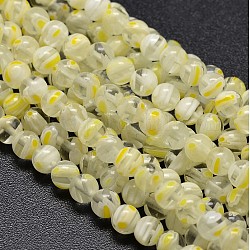 Round Millefiori Glass Beads Strands, Champagne Yellow, 6mm, Hole: 1mm, about 67pcs/strand, 14.7 inch