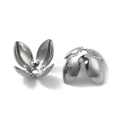 304 Stainless Steel Bead Caps, 4--Petal, Flower, Stainless Steel Color, 14.5x15x7.5mm, Hole: 1.6mm