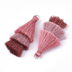 Polyester Tassel Big Pendant Decorations, with Iron Findings, Platinum, Salmon, 55~63x18~25mm, Hole: 6mm