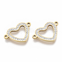 304 Stainless Steel Links connectors, with Rhinestone, Heart, Golden, Crystal, 14x21x2mm, Hole: 1.5mm