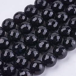 Hebra de cuentas redondas de ónix negro natural, teñido, facetados, negro, 8mm, agujero: 1 mm, aproximamente 47 pcs / cadena, 15.35 pulgada