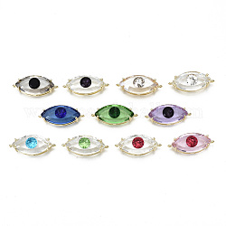 Bras Glass Links Connectors, Nickel Free, Real 16K Gold Plated, Eye, Mixed Color, 12x29x10mm, Hole: 1.2mm