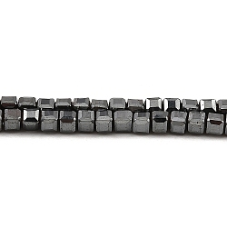 Electroplated Synthetic Non-Magnetic Hematite Beads Strands, Faceted Cube, Gunmetal Plated, 2.5x2.5x2.4mm, Hole: 0.8mm, about 164pcs/strand, 15.16~15.35''(38.5~39cm)