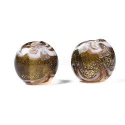 Perles vernissées de sable d'or manuelles , ronde, olive, 9~10x8~10mm, Trou: 1.6mm