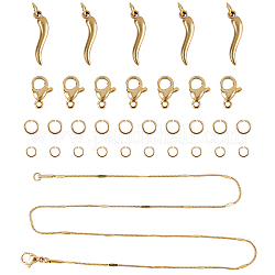 Unicraftale DIY Necklace Making Kits, with 304 Stainless Steel Snake Chain Necklaces & Horn of Plenty, Italian Horn Cornicello Pendants, Lobster Claw Clasps & Open Jump Rings, Golden, Necklace: 16.8 inch(42.8cm), 2pcs/box