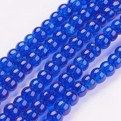 Spray dipinto vetro crackle fili di perline, tondo, blu, 4mm, Foro: 1.1~1.3 mm, circa 200pcs/filo, 31.4 pollice