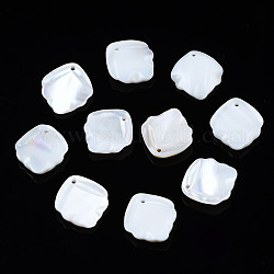Pendentifs de coquillages d'eau douce naturelle, Pétalin, blanc, 14x13x2mm, Trou: 1mm
