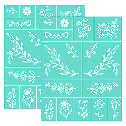 Plantilla de serigrafía autoadhesiva, para pintar sobre madera, tela de camiseta de decoración de diy, turquesa, patrón floral, 28x22 cm