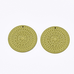 Colgantes de acrílico, patrón de mimbre tejido de imitación, plano y redondo, oliva, 47x5mm, agujero: 2 mm