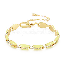 Bracelet chaîne à maillons en laiton micro pavé de zircone cubique pour femme, bracelets ovales en émail, sans nickel, véritable 18k plaqué or, jaune, 6-7/8 pouce (17.5 cm), 7mm