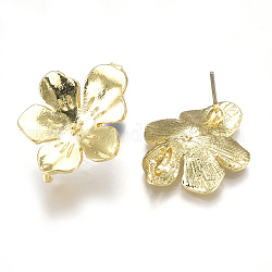 Alloy Stud Earring Findings, with Loop, Steel Pins, Flower, Light Gold, 23x18.5mm, Hole: 3mm, Pin: 0.7mm