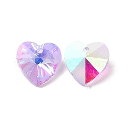 Colgantes de cristal, corazón, Ideal para hacer pulseras para el día de la madre, facetados, violeta, color de ab chapado, 14 7~8 mmx mm, agujero: 1 mm