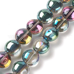 Brins de perles de verre de galvanoplastie transparentes, demi arc-en-ciel plaqué, plat rond, colorées, 12x8mm, Trou: 1.2mm, Environ 50 pcs/chapelet, 24.41'' (62 cm)