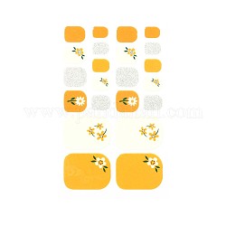 Блестящая пудра для ногтей на ногтях с полным покрытием наклейки, самоклеящиеся наклейки для лака для ногтей в горошек с цветком в горошек, для женщин и девочек diy toenails art design, желтые, цветочным узором, 9.5x5.8 см