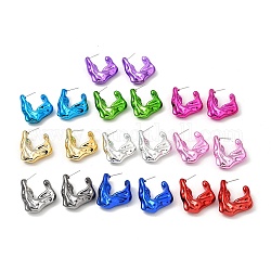 Boucles d'oreilles en acrylique rectangle torsadé, boucles d'oreilles demi-créoles avec 316 épingle en acier inoxydable chirurgical, couleur mixte, 36.5x10mm