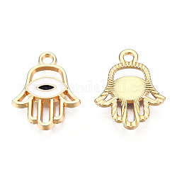Light Gold Plated Alloy Pendants, with Enamel, Hamsa Hand/Hand of Miriam with Evil Eye, White, 20x15.5x2.5mm, Hole: 2mm