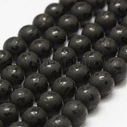 Chapelets de perles d'agate naturelle, om mani padme hum, ronde, teints et chauffée, mat, noir, 12mm, Trou: 1.5mm, Environ 30~32 pcs/chapelet, 14 pouce (35.6 cm)