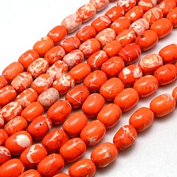 Perles howlite naturelle baril brins, teints et chauffée, rouge-orange, 14~18x9~12mm, trou: 1mm, environ 24~26 pcs/chapelet, 15.74~16.14 pouces