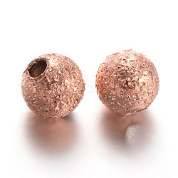 Круглые латунные текстурированные бусины, розовое золото , 4 мм, отверстие : 1 мм