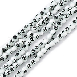 Cottura perle di vetro dipinte, rotonda con malocchio, bianco, 6x5mm, Foro: 1.2 mm, circa 63~68pcs/filo, 13.70~15.04 (34.8~38.2 cm)