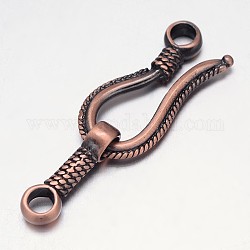 Rack Plating Brass Hook and S-Hook Clasps, Nickel Free, Brushed Red Copper, 45x14x4mm, Hole: 3.5mm