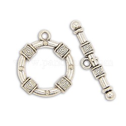 Cierres marineros anillo de aleación de estilo tibetano, plata antigua, anillo: 29x25x5 mm, agujero: 3 mm, bar: 38x8x5 mm, agujero: 3 mm