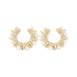 ABS Plastic Imitation Pearl Beaded Cuff Earrings, Brass Jewelry for Women, Golden, 19x21x3.5mm