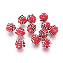 Handmade Woven Cloth Beads, Round, Crimson, Size: about 14mm in diameter, hole: 3mm