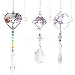 SUNNYCLUE 3Pcs Garden Sun Catchers Tree of Life Suncatchers 7 Chakra Chip Beads Amethyst Crystal Ball Bead Wire Wrapped Charms Rainbow Sun Catchers Hanging Ornament for Home Decoration Door Window