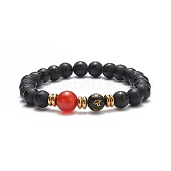 Bracelet perles om mani padme hum mala, bracelet extensible en perles d'agate naturelle et d'agate rouge, de cornaline et d'obsidienne, bijoux en pierres précieuses pour femmes, diamètre intérieur: 2-3/8 pouce (6 cm)