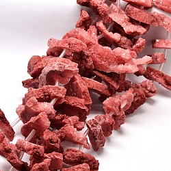 Natural Crystal Agate Nuggets Beads Strands, Druzy Agate, Dyed, Indian Red, 20~80x7~13mm, Hole: 3mm, about 23pcs/strand, 16inch