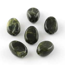 Nachahmung Edelstein oval Acryl-Perlen, dunkel olivgrün, 18x13x9.5 mm, Bohrung: 2 mm, ca. 310 Stk. / 500 g