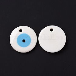 Handgemachte Bunte Malerei böse Augen Anhänger, Flachrund, weiß, 50x8~10 mm, Bohrung: 4.5~5.5 mm