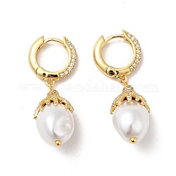 Boucles d'oreilles pendantes en perles d'imitation ABS avec oxyde de zirconium transparent, véritables bijoux en laiton plaqué 18k or véritable pour femmes, véritable 18k plaqué or, 38.5mm, pin: 0.8 mm