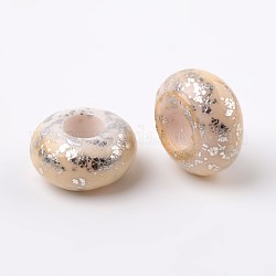 Handgemachte Polymer-Ton Emaille europäischen Perlen, großes Loch Rondell Perlen, peachpuff, 14x7.5 mm, Bohrung: 5.5 mm