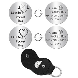CREATCABIN 2Pcs Stainless Steel Commemorative Coins, Pocket Hug Coin, Inspirational Quote Coin, Flat Round, Stainless Steel Color, with 1Pc PU Leather Guitar Clip, Heart, 30x2mm, 2pcs/set