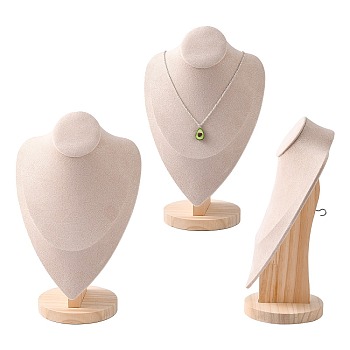 Halskette Büste Displayständer, mit Holzboden, Mikrofaser, 19x30.9 cm