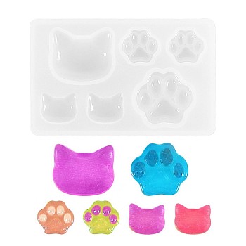 Silicone Molds, Epoxy Resin Casting Molds, For UV Resin, DIY Jewelry Craft Making, Cat & Bear Paw, White, 77x47x8mm, Inner Size: 14~25mm
