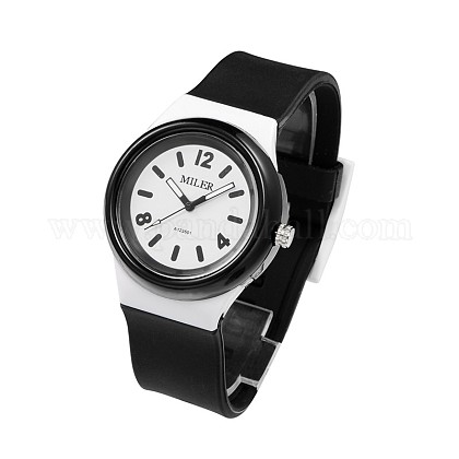 子供用304ステンレススチールシリコンクォーツ腕時計  ブラック  230x25mm  ウォッチヘッド：48x43x13mm WACH-N016-07-1